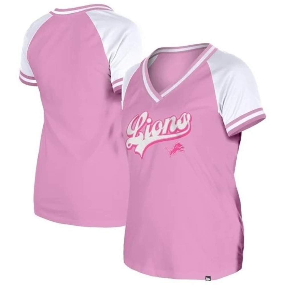NFL Team Apparel Detroit Lions Women's Pink Glitter V-Neck T-Shirt Medium NWT
